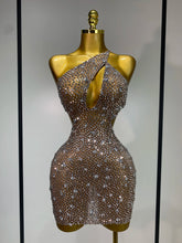 Women Sexy Mesh See Through One Shoulder Luxury Rhinestones Stage Costume Singer Dancer Nightclub Evening Party Birthday Dresses